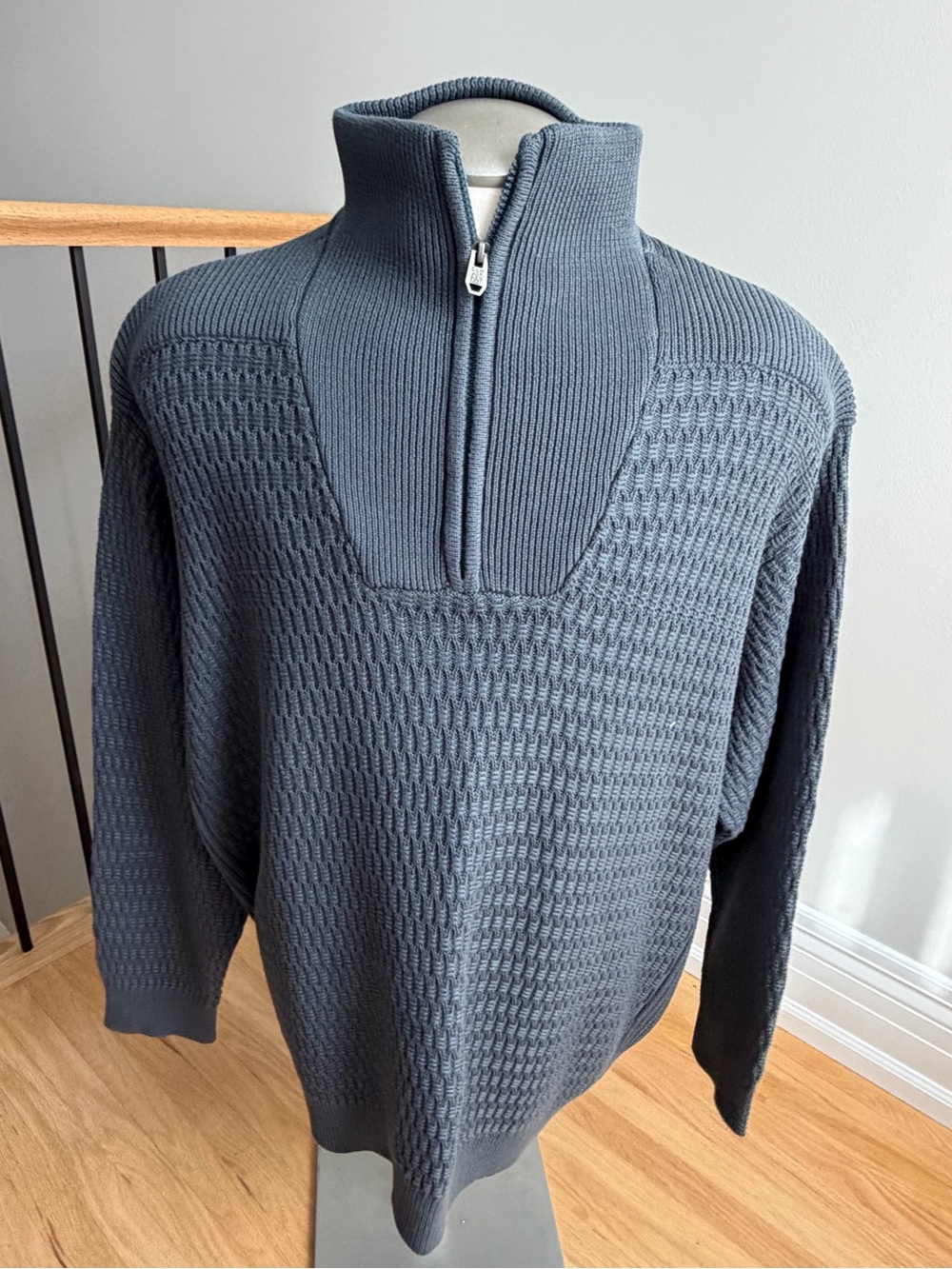 Men's Half-Zip Textured Funnel Collar Sweater - Charcoal